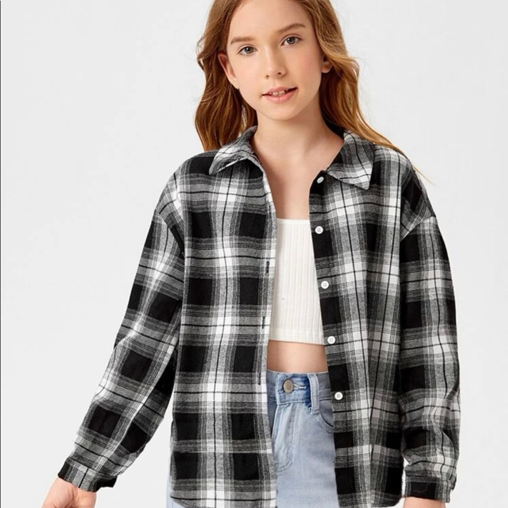 SHEIN black and whit button-down flannel.